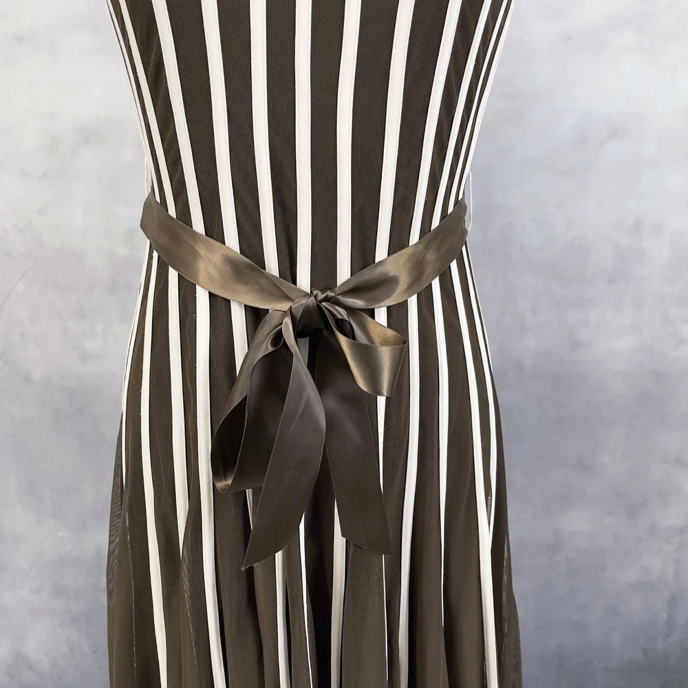 Xscape Striped Mesh Cocktail Dress Women Size 10 Flowy Sheer Evening‎ Whimsy